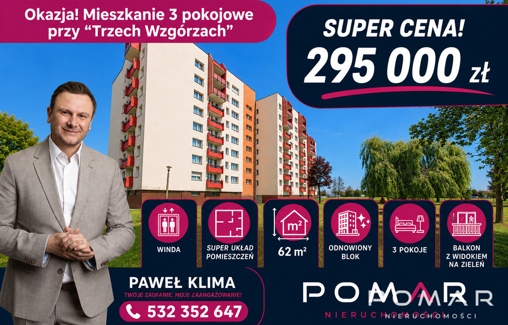 *Przestronne mieszkanie przy Parku Trzy Wzgórza*