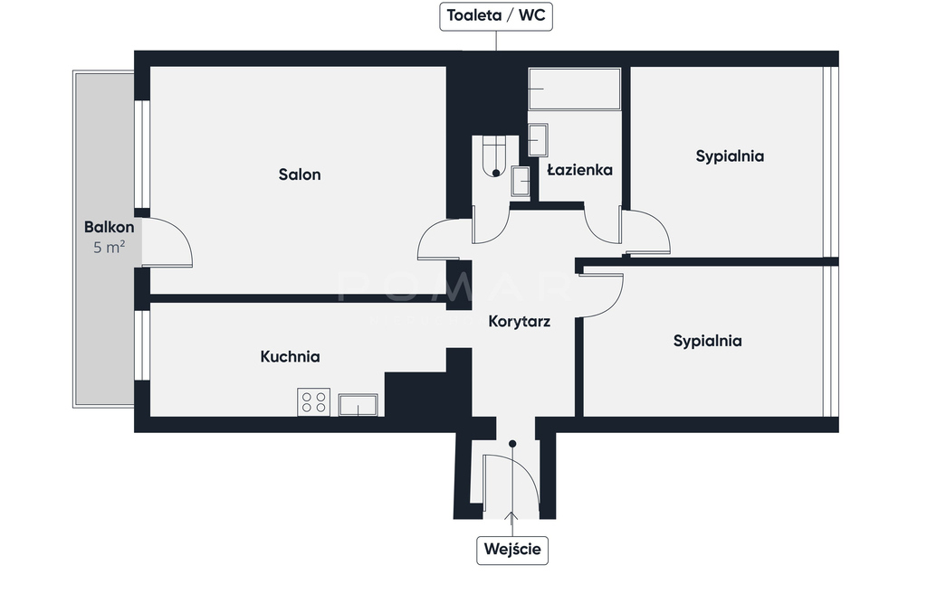 61 m² | 3 nieprzechodnie pokoje | 1 piętro